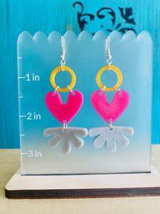 Heart Flower Dangle Earrings (Handmade) Silicone mold