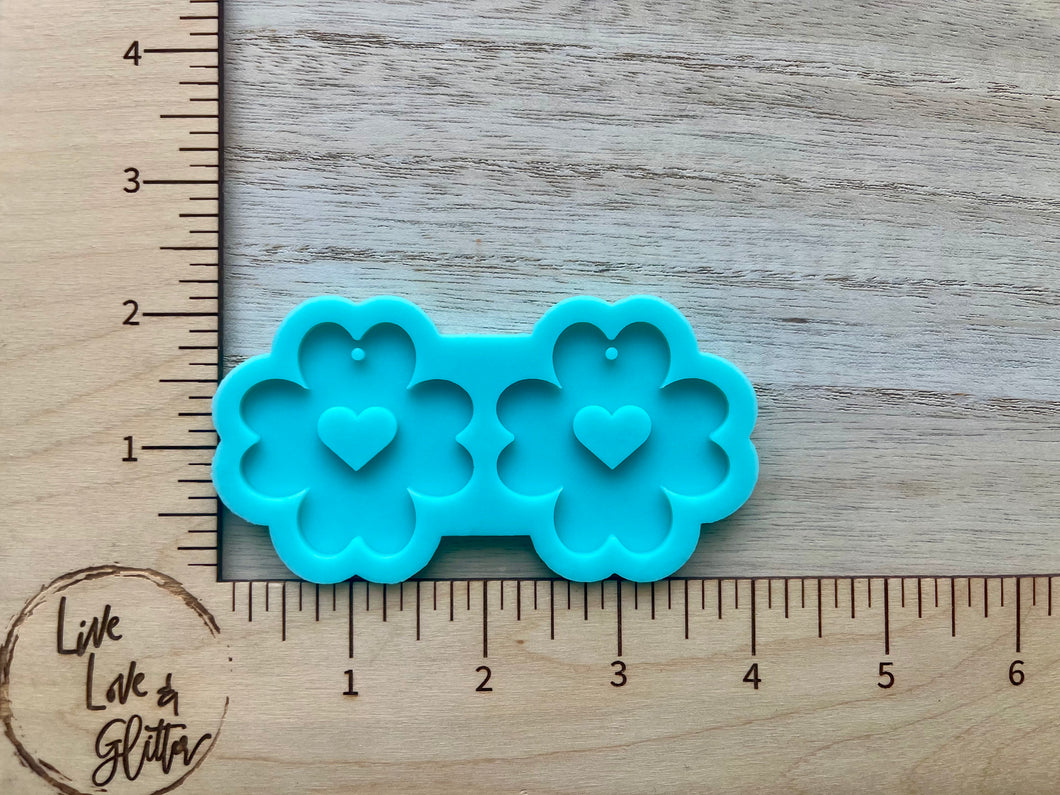 Clover Heart Dangle Earrings (Handmade ) Silicone Mold