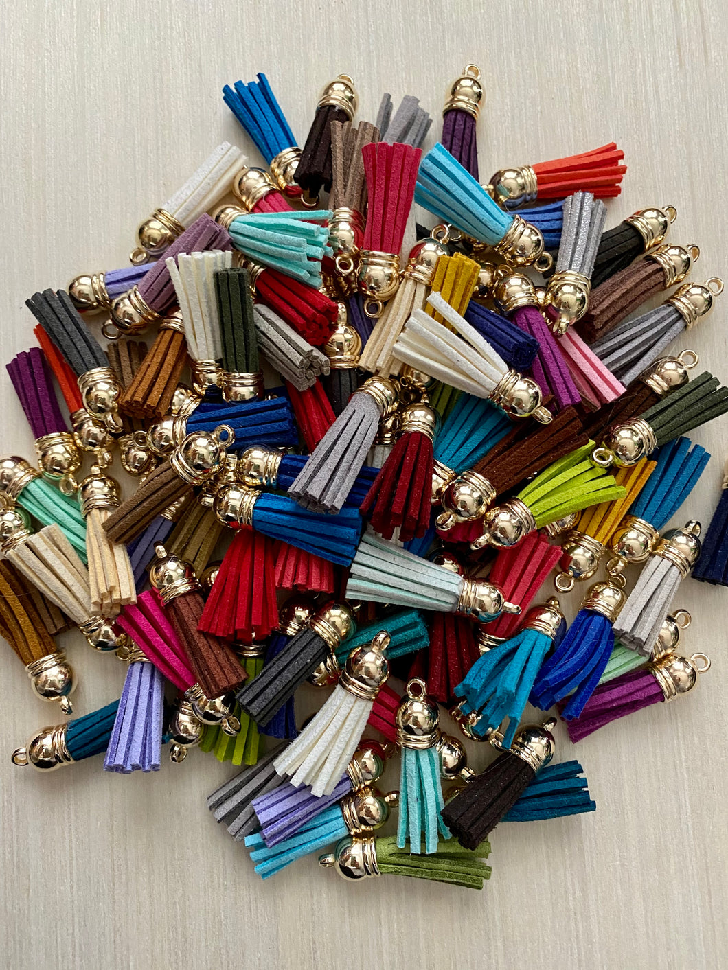 100pcs Gold Suede Leather Tassel Charms